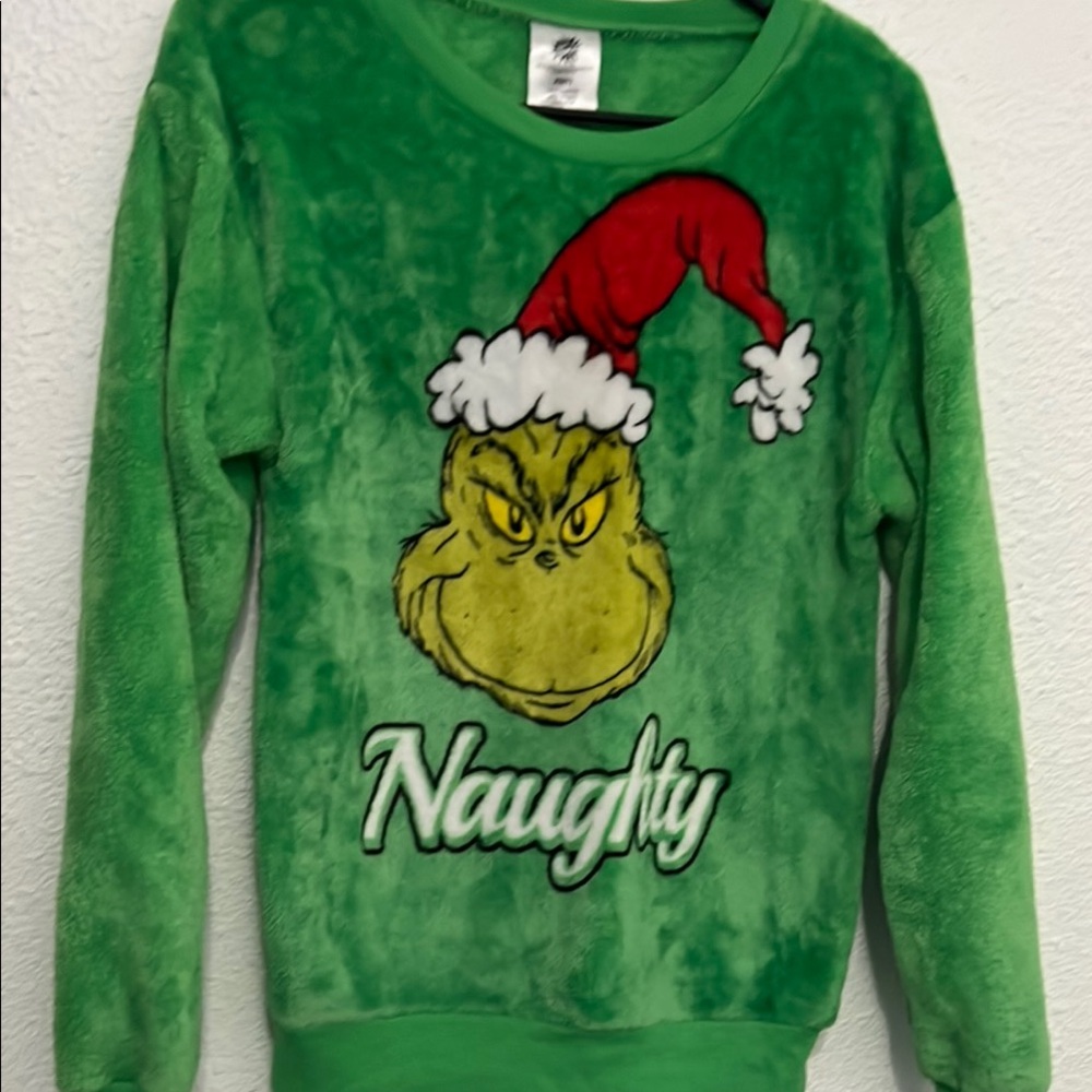 Green Grinch Holiday Sweatshirt with Santa Hat